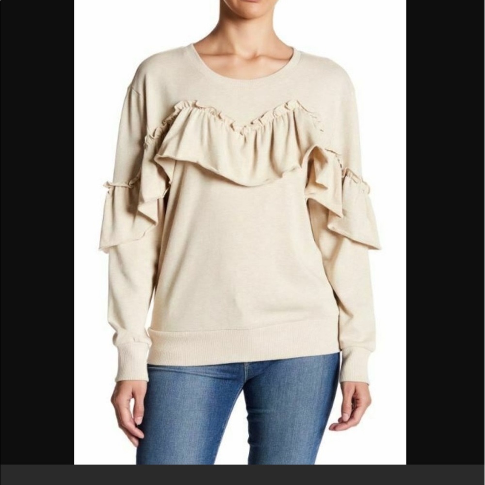 14th & Union Sz S Ruffle Pioneer Sweatshirt Beige
